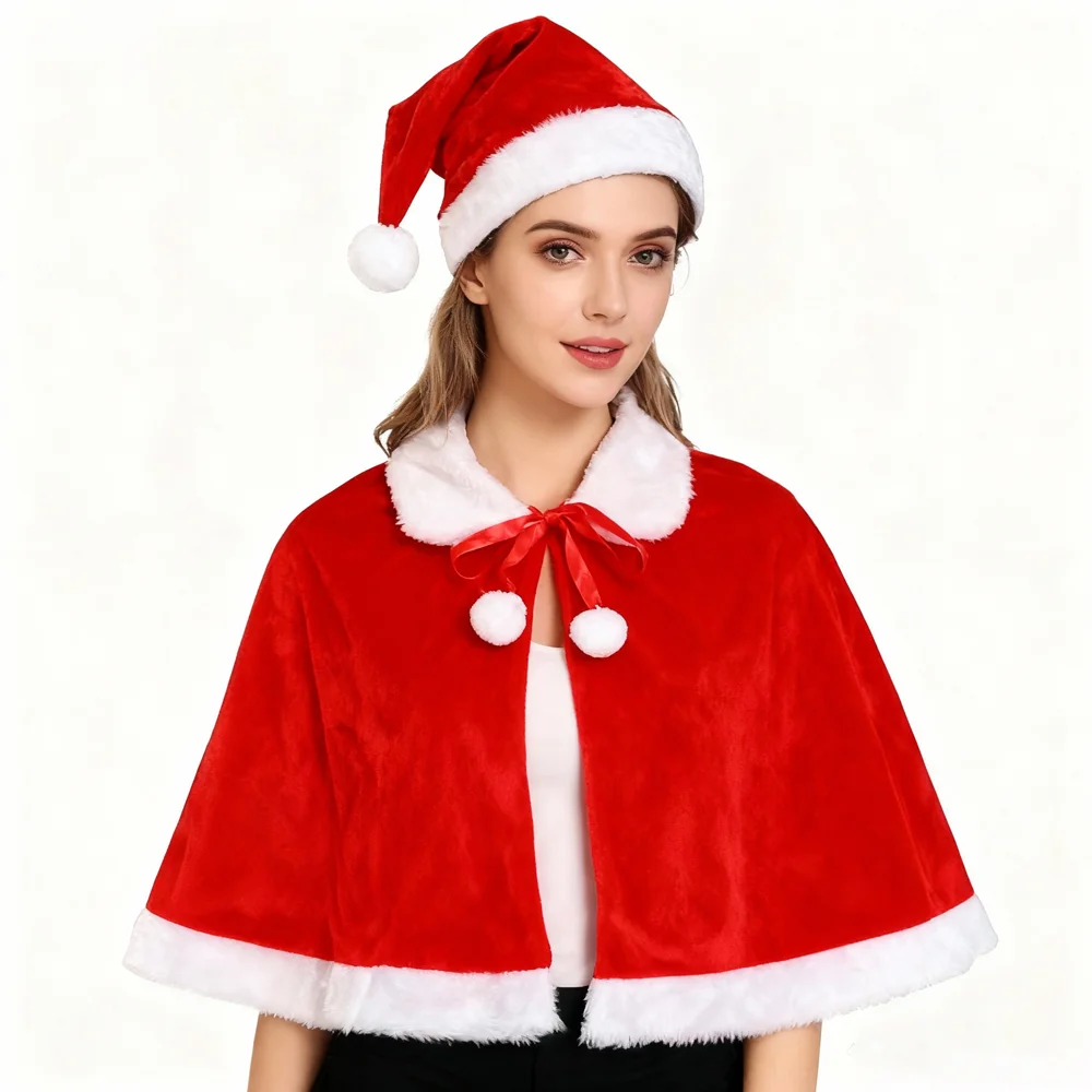 PESENAR Velvet Cape Outfits Christmas Santa Themed Dress Festive Photo Props for Holiday Parties Xmas Gatherings and
