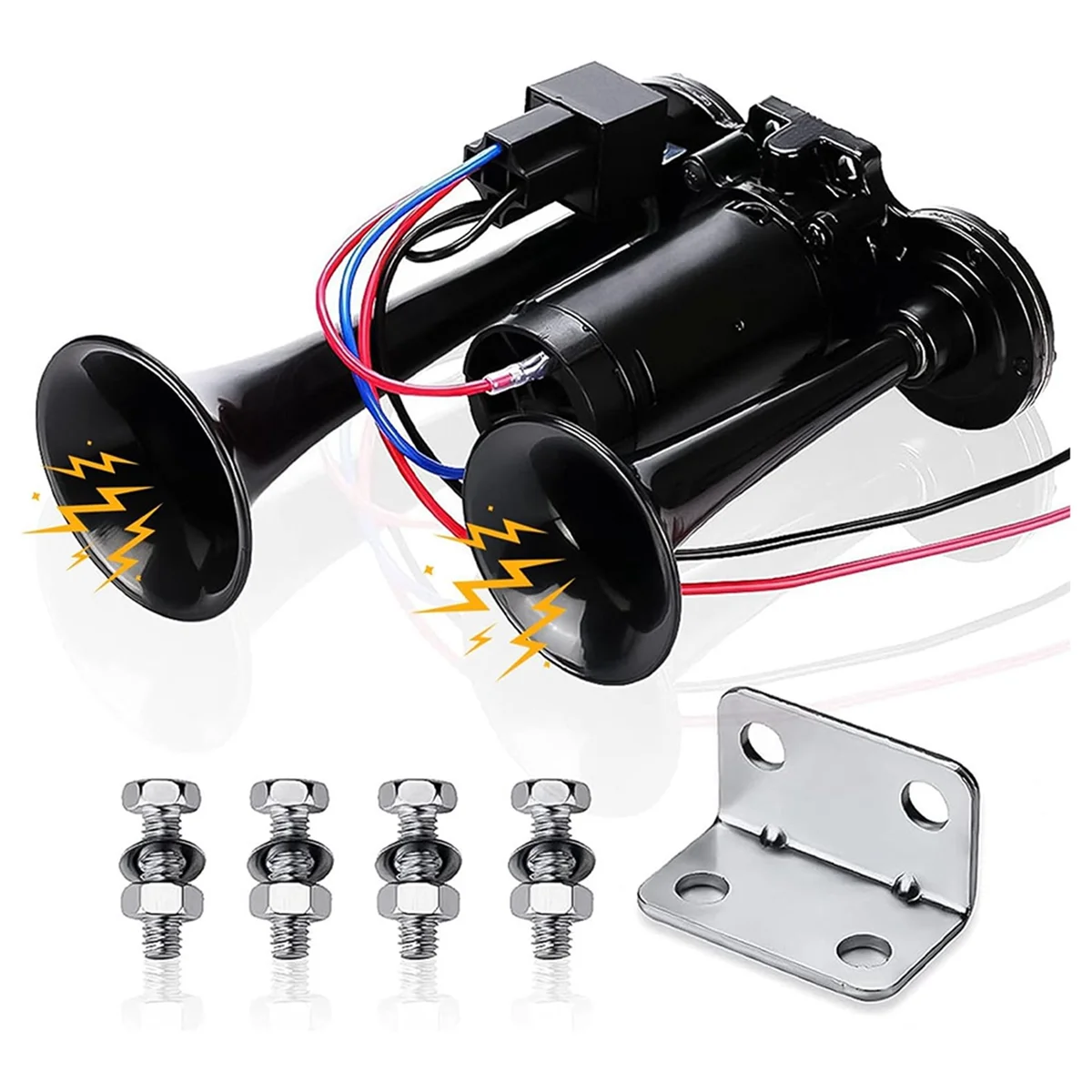 Horn Kit, 12V 150Db Car Air Horn Super Loud 2 Trumpet Train Horn Kit with Compressor for Trucks Trains Boats Black