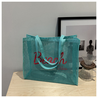 Mesh Handbag Transparent Shopping Bag Swimming Bag Nylon Mesh Dance Fitness Letter Women Summer Large Capacity Beach Bag