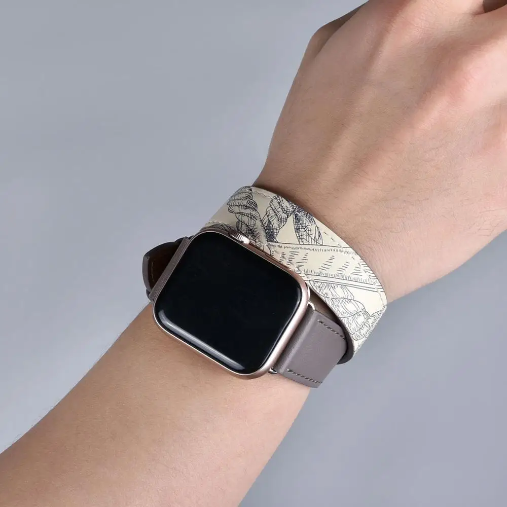 100% Genuine Cow Leather Loop Bracelet Belt Band for Apple Watch Serie 7 6 SE 5 4 42MM 38MM 44MM 40MM Strap for iWatch 41MM 45MM