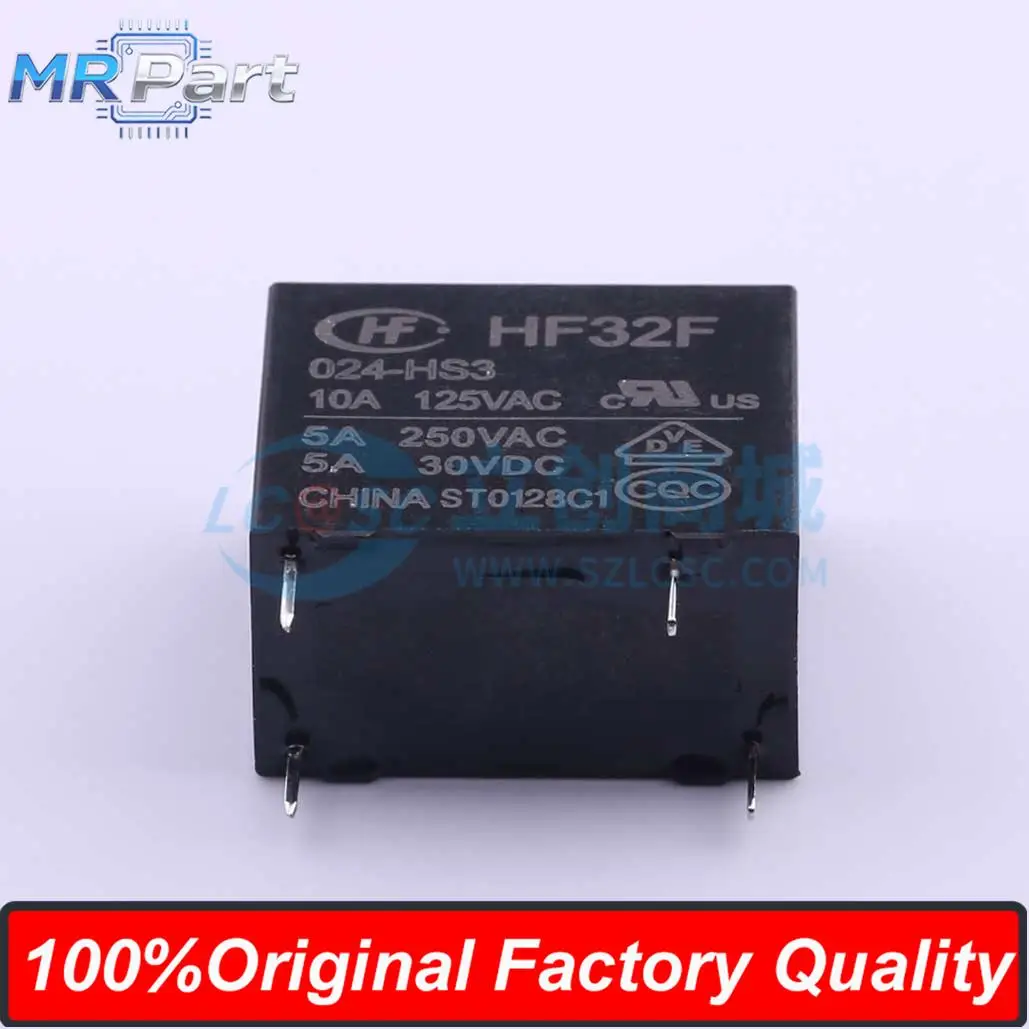 5 Pieces HF32F/024-HS3 Small Medium Power Relay 24VDC 10A 125VAC Set Normally Open 1A (Single Pole Single Throw) 4 Pins