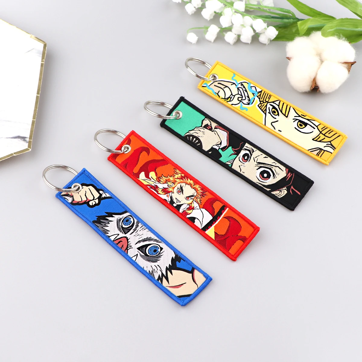 Japanese Manga Keychain for Motorcycles Key Fobs Key Tag Anime Key Holder Women Embroidery Keyring Jewelry Accessories Gifts image 6