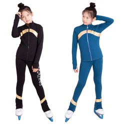 Traje de patinaje sobre hielo para niña y mujer, chaqueta, pantalones, mallas, ropa de entrenamiento, Top elástico de baile