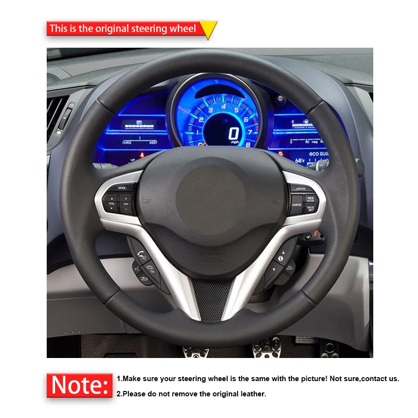 Black Genuine Leather Hand-Stitched Car Steering Wheel Cover For Honda CR-Z CRZ 2011 2012 2013 2014 2015 2016