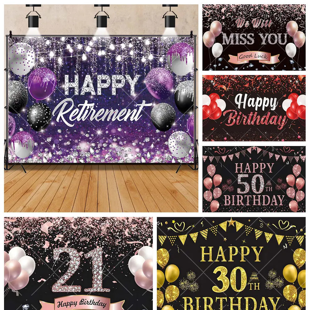 Pink Black Gold Purple Balloon Glitter Aldults Birthday Party Backdrop Custom Theme Photo Poster Decor Studio Opening Background