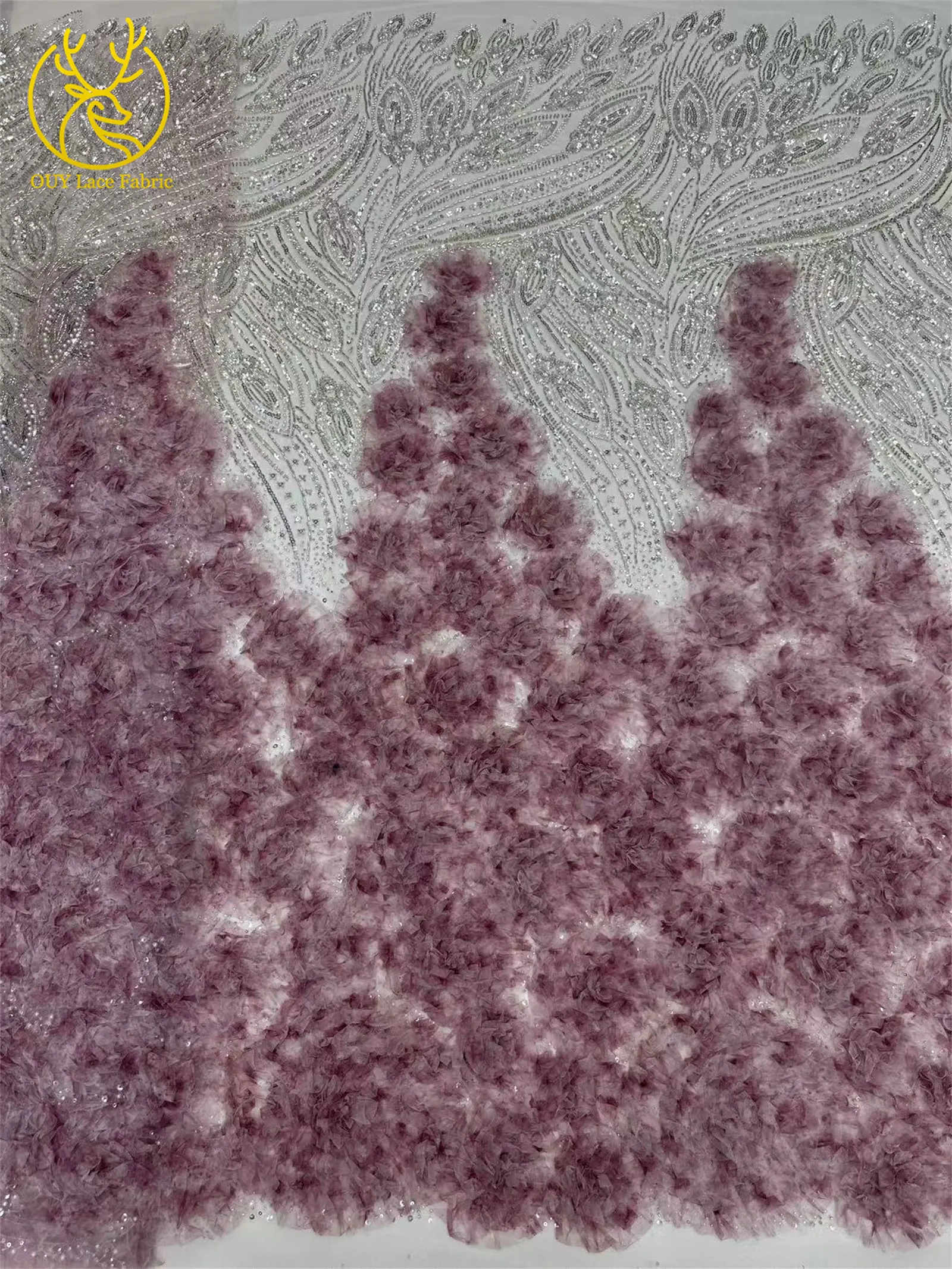 3D-grüner französischer Pailletten-Spitzenstoff mit Blumenmuster, 2026, hochwertiger afrikanischer Perlen-Spitzenstoff, ideal für Partykleider und Hochzeitskleider – Detail 10