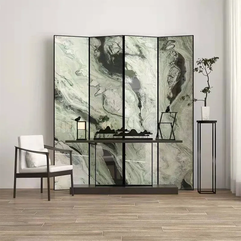 Marble high-end light luxury 6-person dining table haute couture screen background wall bar counter
