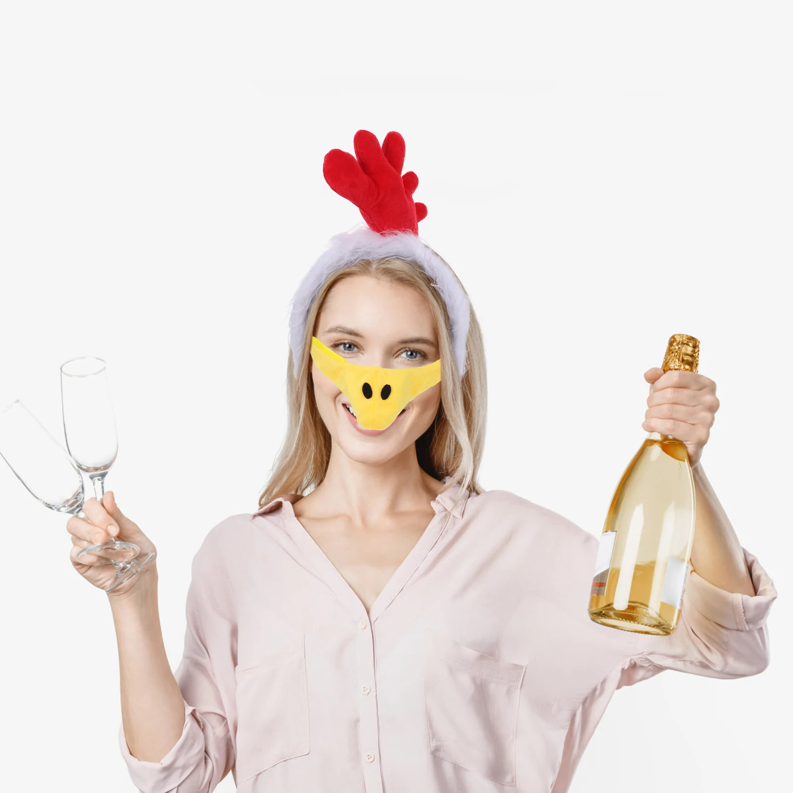 1 Juego de diadema de pollo con nariz y cola, disfraz de Animal para mujer, recuerdos de fiesta, mascarada, carnaval, accesorio de vestir para vacaciones