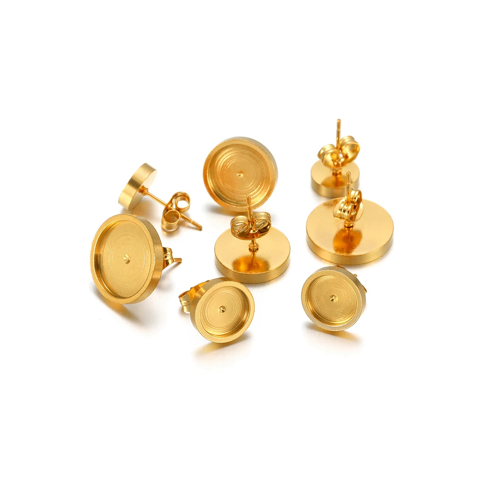 

20 Pcs Gold Color Stainless Steel Stud Earring Base Settings Blank Earrings Cabochon Tray Findings for DIY Jewelry Making