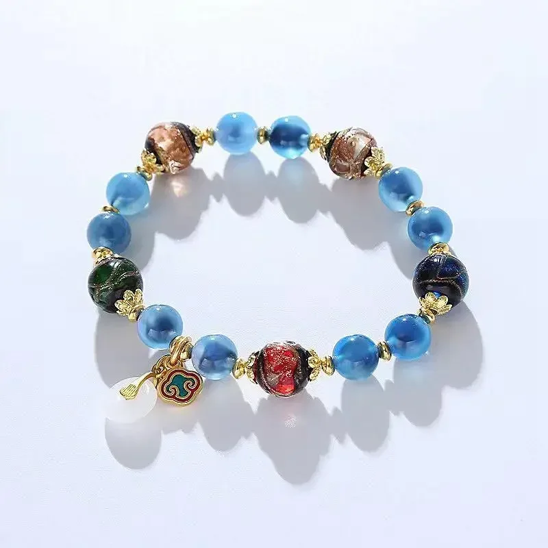 Half Sugar Heart Bracelet White Porcelain Beads Swallow Gold Beast Running Ring HandString Duobao Five-color Glass Beads Jewelry