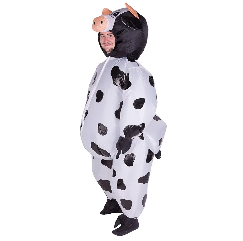 Traje de vaca inflável animal dos desenhos animados, Homens adultos Mulheres Blowup Fancy Party Dress, Halloween Carnival Party Suit