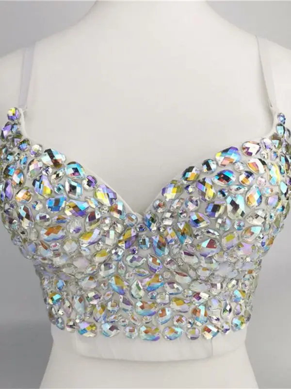 

Блестящий укороченный топ-бандо AB Color Diamond с V-образным вырезом и бретельками для женщин, для вечеринок