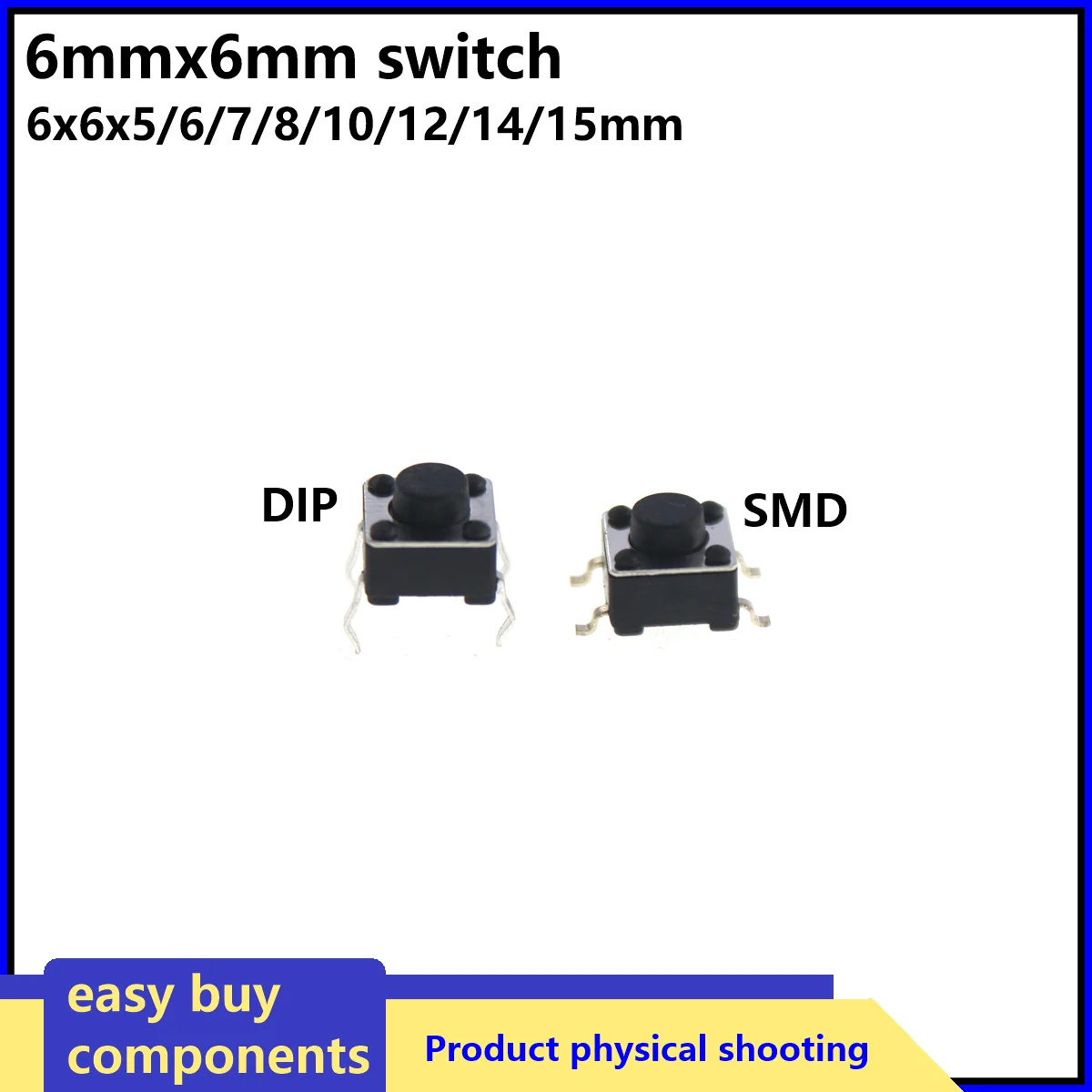 100PCS 6*6*4.1-18mm tact switch 4 pin Vertical micro smd dip button switch Key switch Tactile Push Button Induction 6x6 series