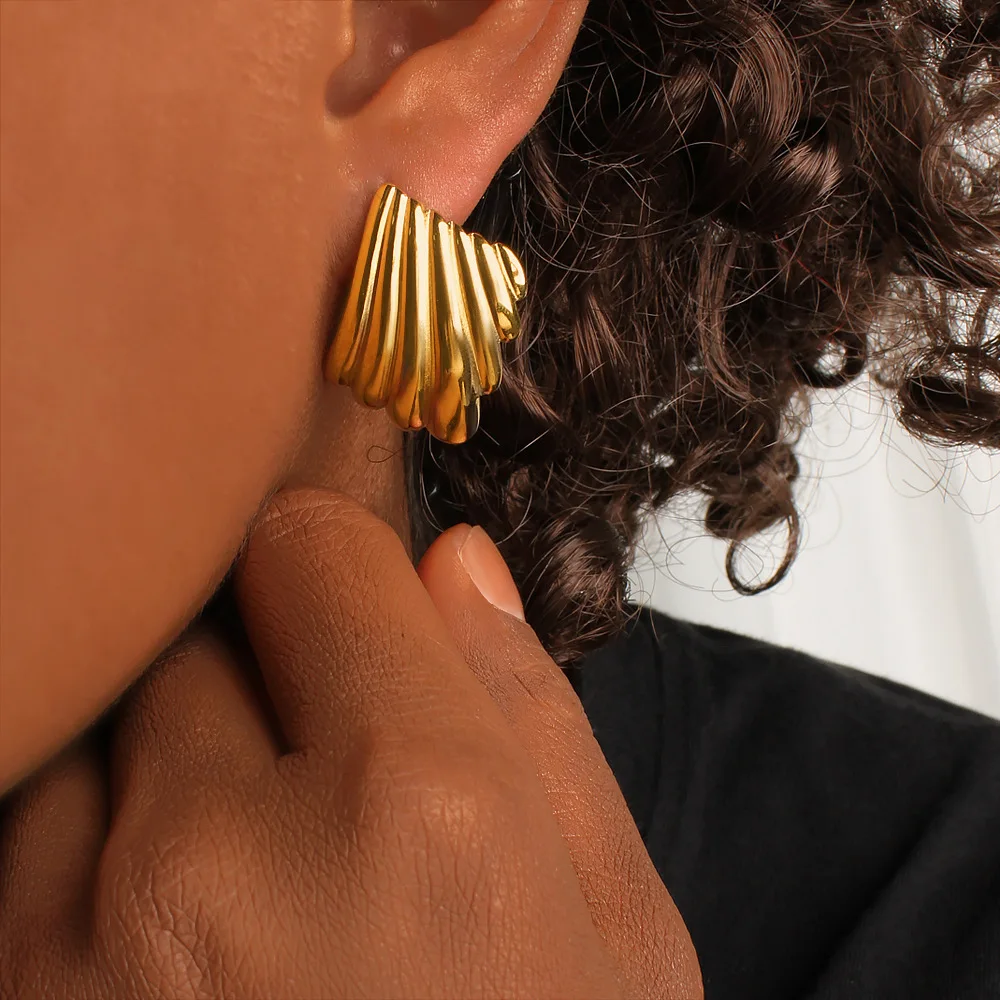 DIY accessories 316 earrings cross-border European and American 18K gold stainless steel square earrings simple wave texture Int