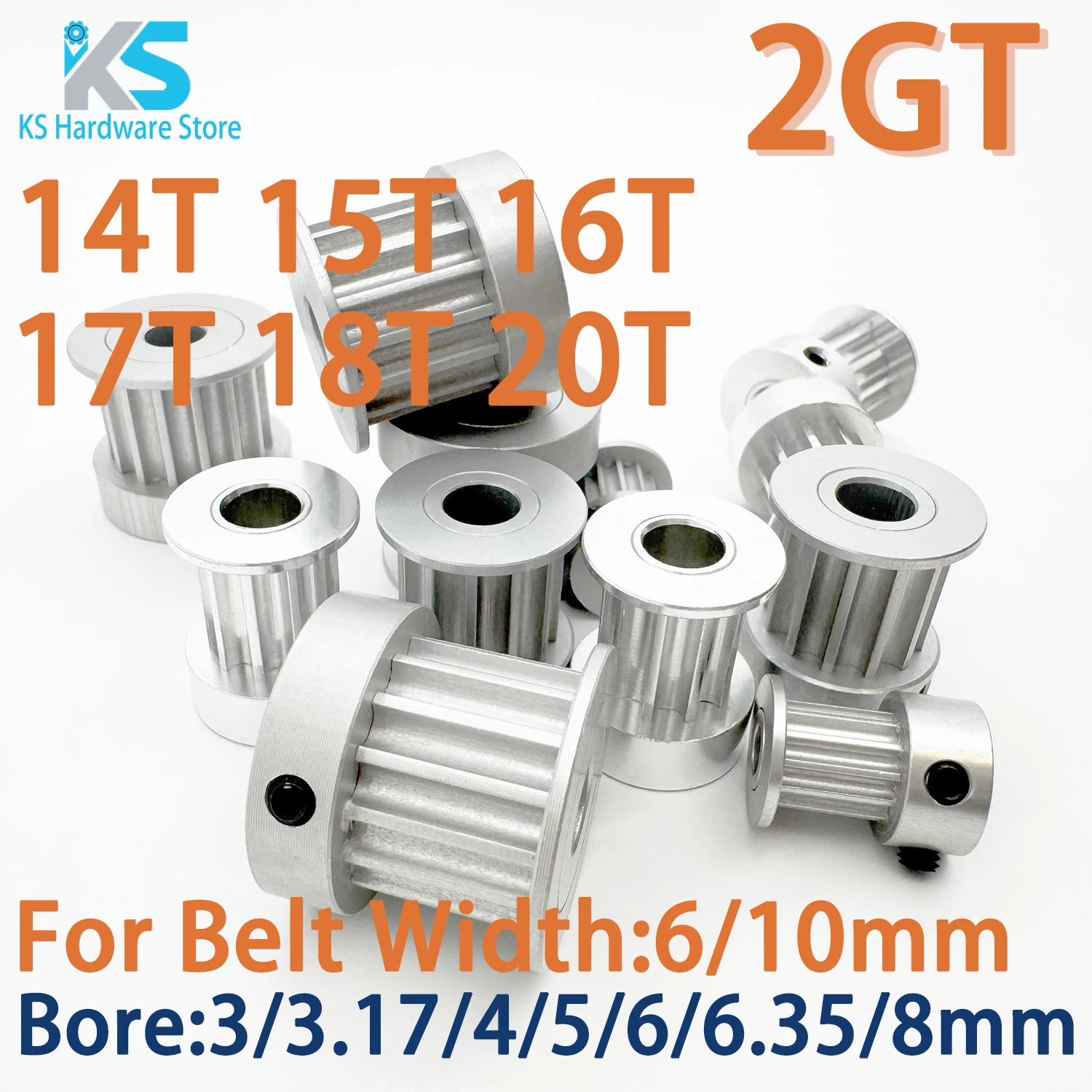 2GT 14T 15T 16T 17T 18T 20Teeth GT2 Timing Belt Pulley Bore 3/3.17/4/5/6/6.35/8mm Belt Width 6mm 10mm Synchronous Pulley 2m