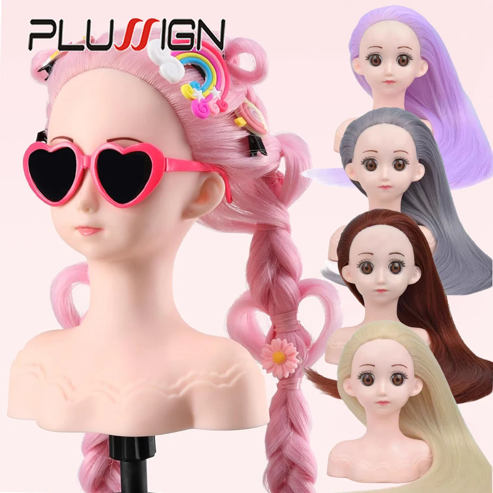 Mannequin Head With Hair For Cosmetology Training Practice Hair Styles Realistic Female Make Up Doll Head With Table Clamp Stand