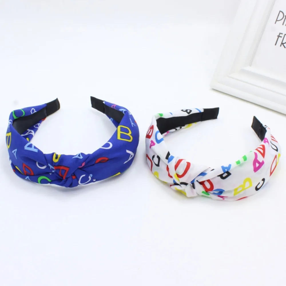 New Fabric Knot Headband Cartoon English Letter Girl Headband Fashion Hair Card Hair Accessories Women