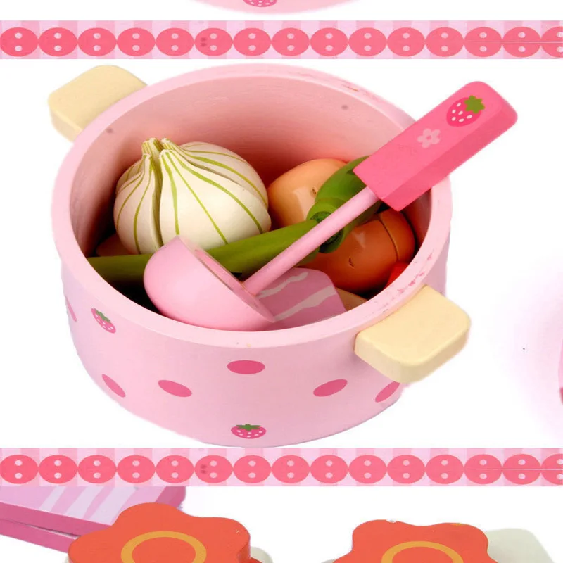 Juguetes de cocina Kawaii para niños, simulación de vegetales, olla caliente, juguetes de madera, cocina, cocinar, Prentend, jugar, comida, Tofu, cuchillo, juego de sartén