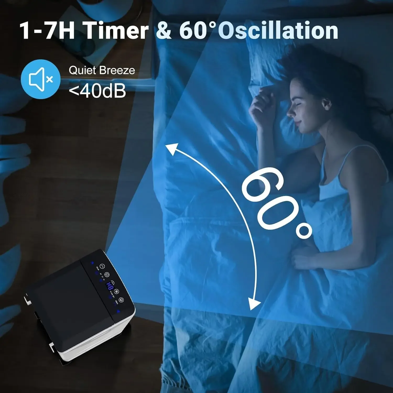 Enfriador de aire evaporativo 3 en 1 de enfriamiento rápido, 3 velocidades y temporizador de 7H, oscilación de 60 °, acondicionadores de aire para habitaciones eficientes