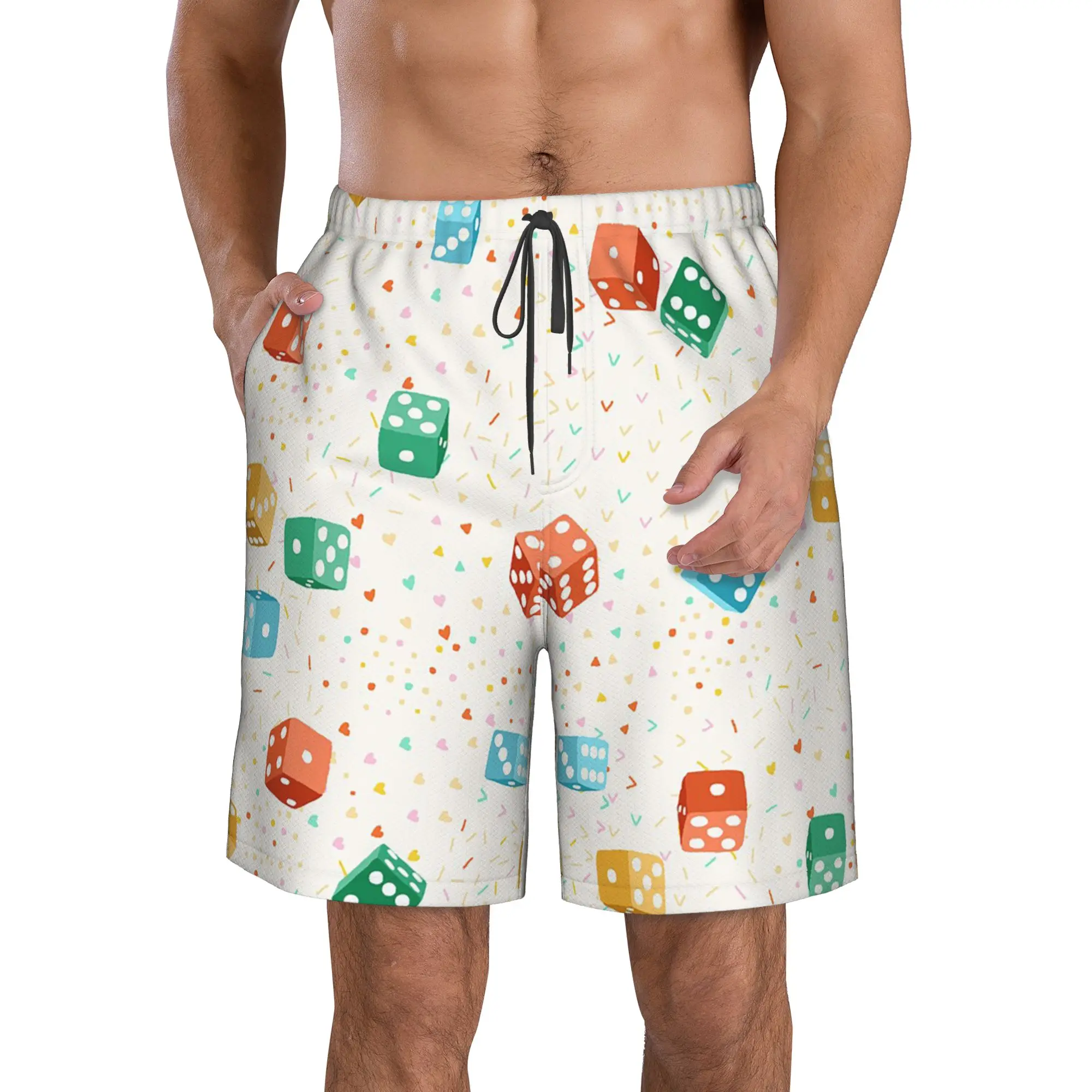 Abstract Colorful Geometric Dice Pattern Trunks Beach Board Shorts Casual Quick Dry Swim Summer Men Pants