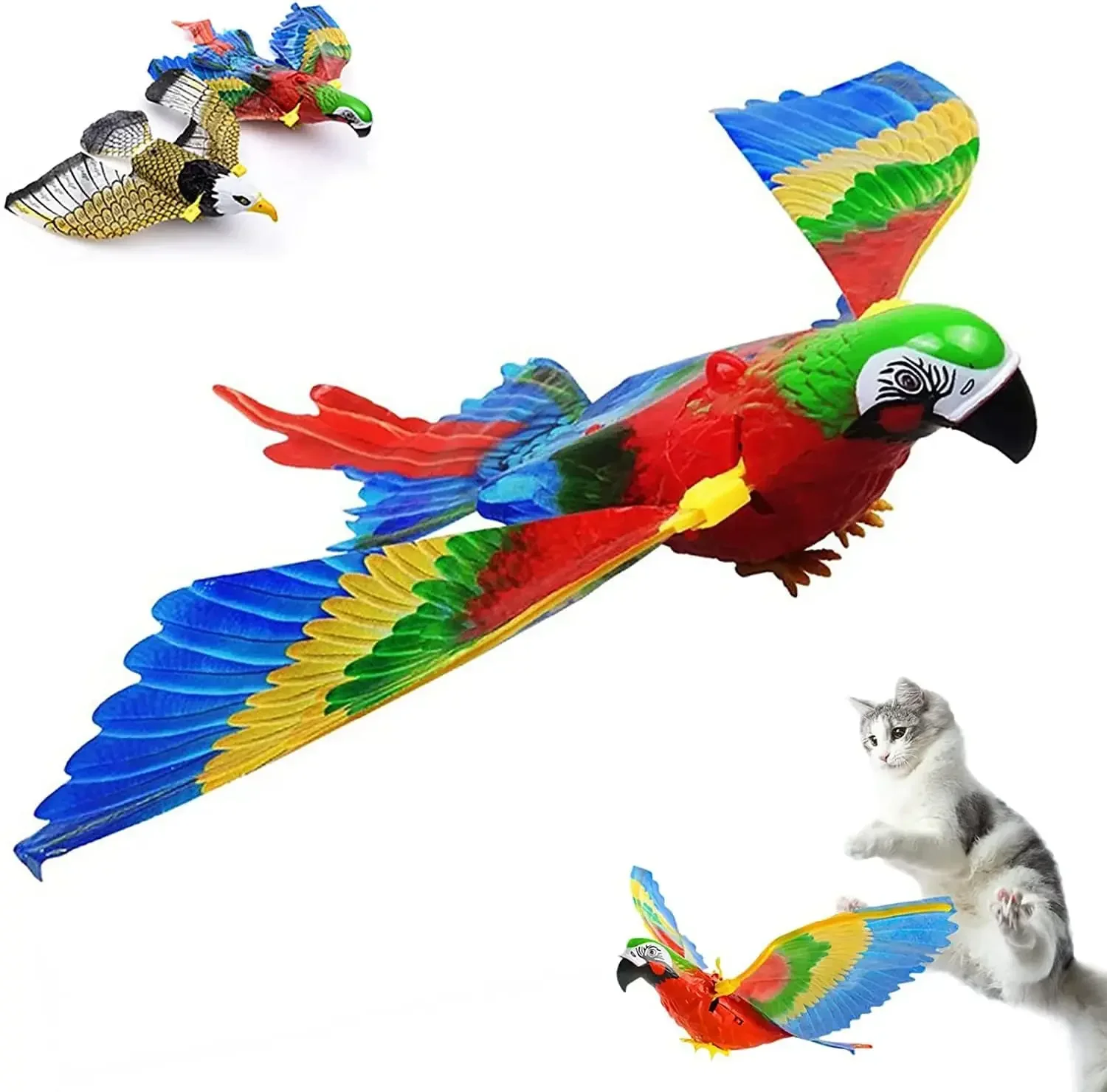 Electric Flying Bird Cat Toy Bird Simulation Interactive Hanging Parrot Eagle Flying Toy For Cats Relieve Boredom Teasing Toys