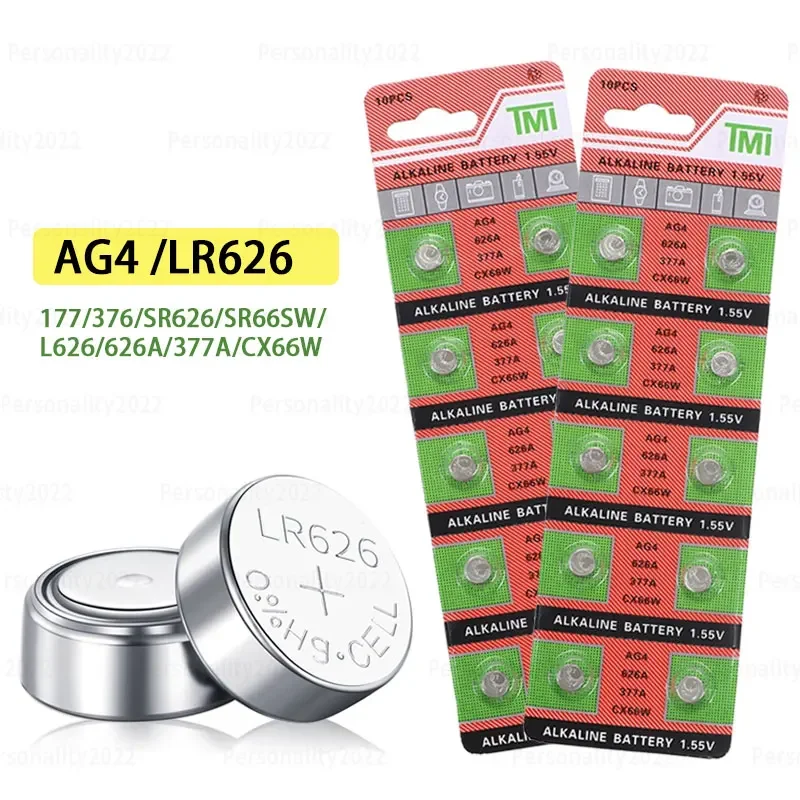 Pilas alcalinas de botón para reloj despertador, calculadora, juguetes, reloj, AG4, LR626, 100 V, 1,55, 377, L626F, SR626SW, 377A, 10-376 piezas