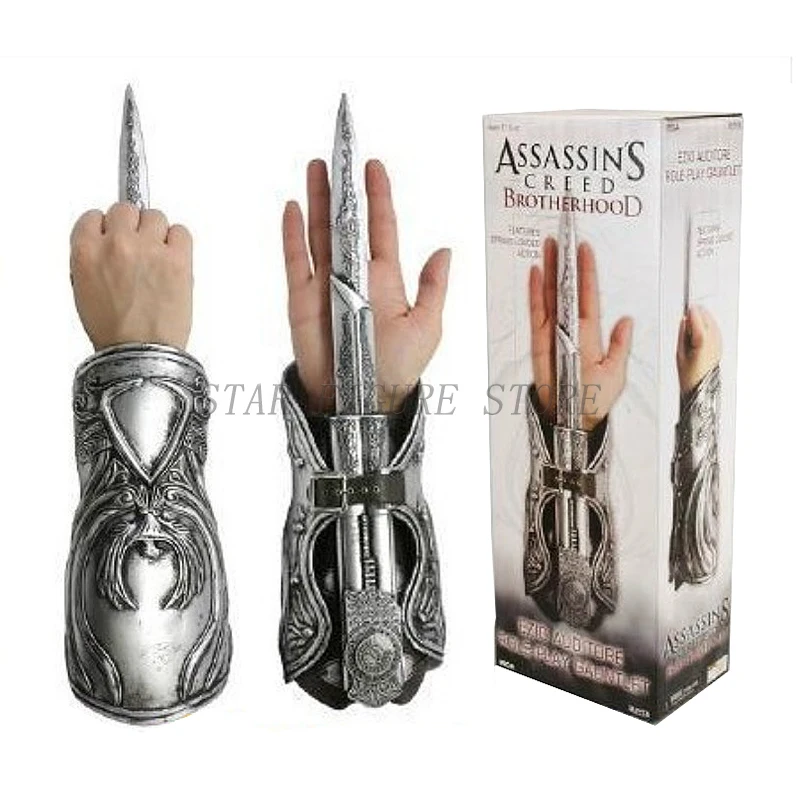 Irmandade Ezio Auditore Role Play Gauntlet, Espada na Manga Adereços, figura de ação, PVC Cosplay Prop, NECA Doll Collection Brinquedos