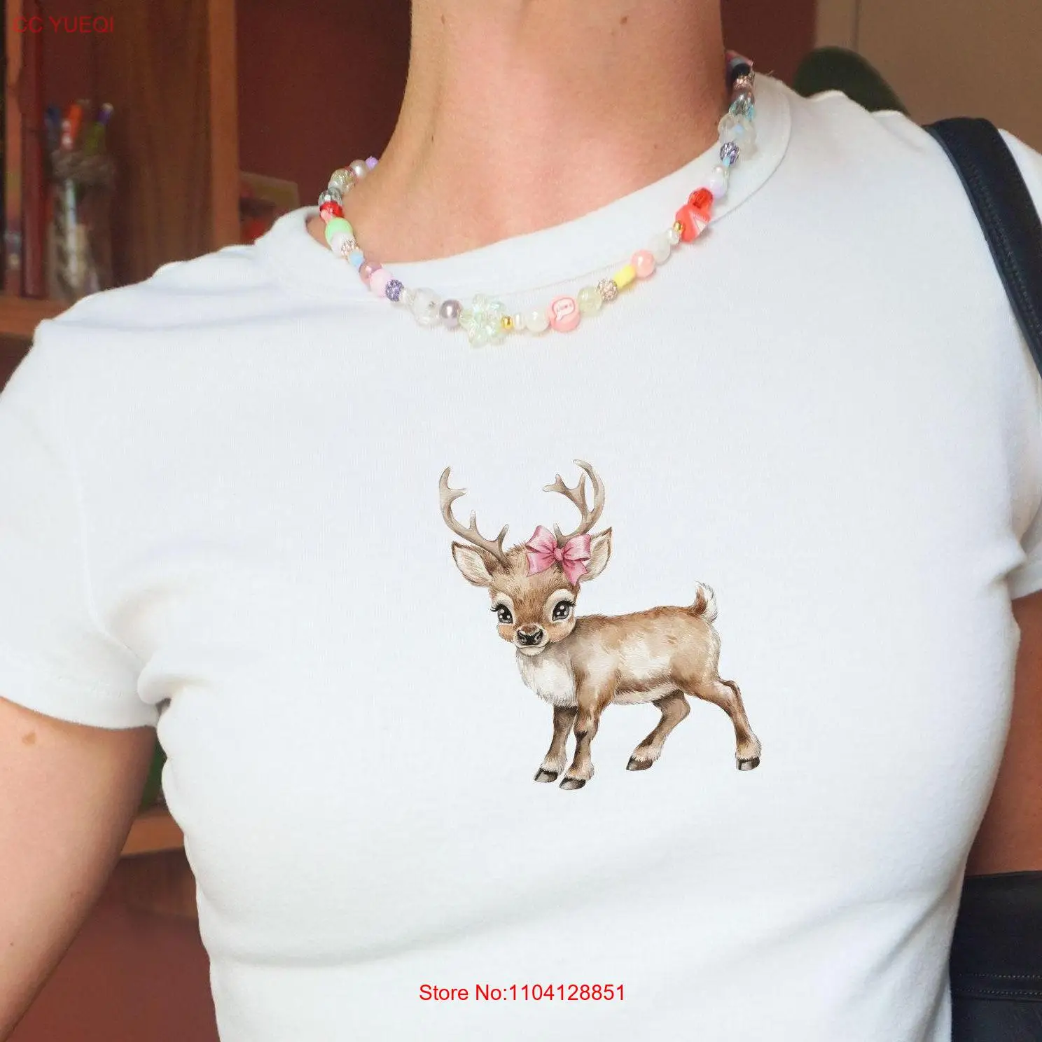 

Reindeer Baby T Shirt for Her Aesthetic Festive Coquette Christmas Deer Women Shirtn long or short sleeves
