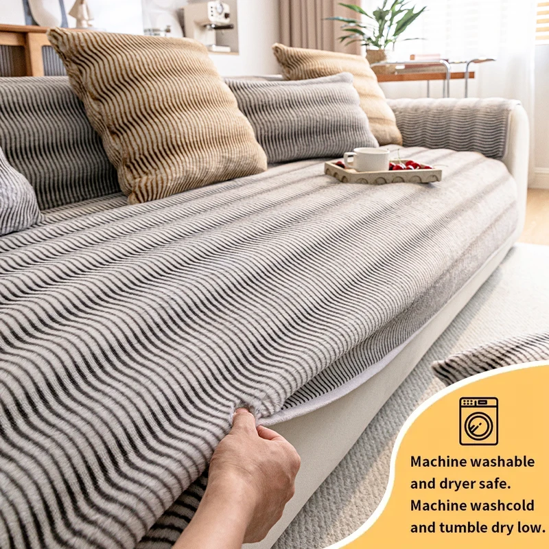 1PC-Rabbit Plush Sofa Cushion Autumn/Winter Thickened Warm Cushion 2025 New Winter Plush Ripple Sofa Cushion