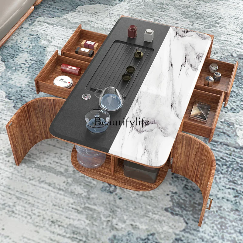 New Chinese Style Ugyen Wooden Kung Fu Tea Table Automatic Boiling Water Integrated Marble Solid Wood Tea Table image 5
