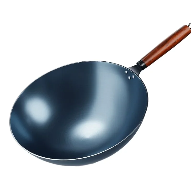 Iron Wok Pan, 32cm Woks & Stir-Fry Pans No Chemical Coated Flat Bottom Chinese Woks Pan for Induction,Electric,Gas