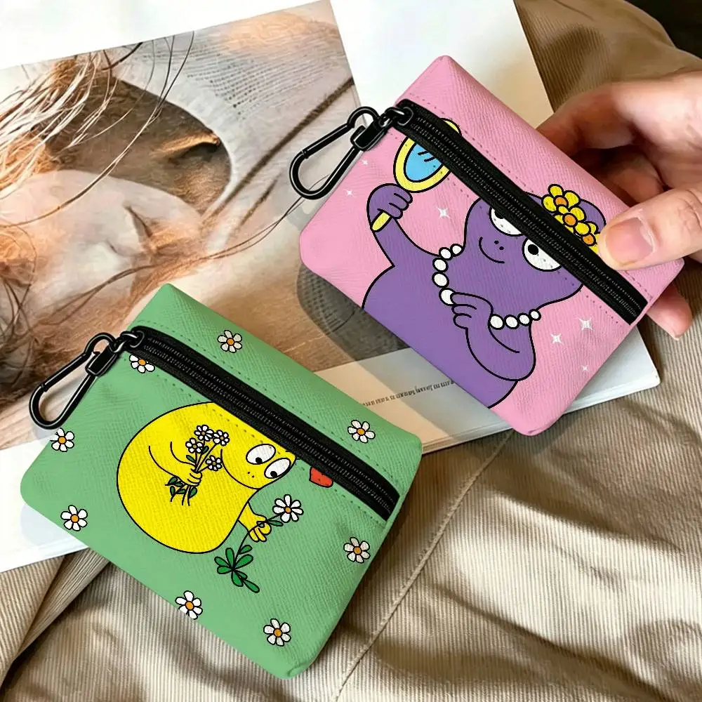 B-Barbapapa Soft-Whimsical Multifunctional Oxford Cloth Small Pouch With Hook Mini Coin Wallet Earbud Storage Bag