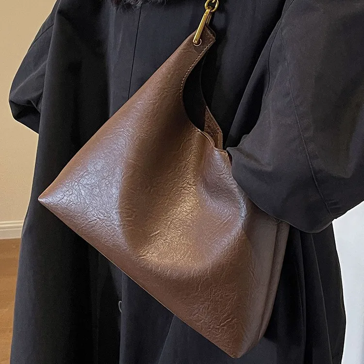 

2025 Spacious Tote Bag, Minimalist Vintage Shoulder Purse for Women, Solid Color Underarm Crossbody, Luxe Bucket Bag, Chic Day