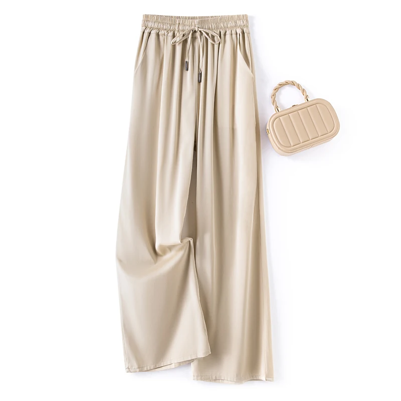 2025 Women's Fashion Spring/Summer New Versatile 93% Natural Mulberry Silk Double Qiao Satin Loose Casual Straight Pants