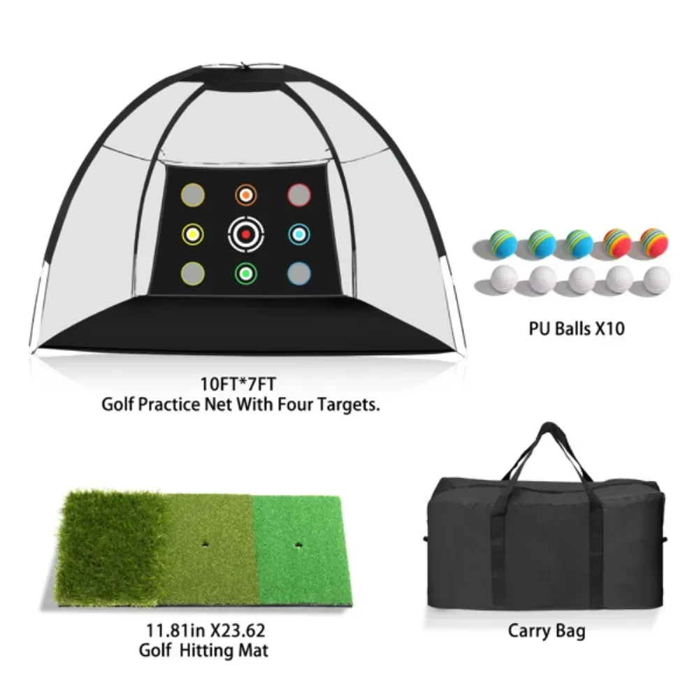 11mm fiberglass rod, 10 * 7ft black golf net, 9 targets, including grass ball pads Golf Balls Golf Peach Set