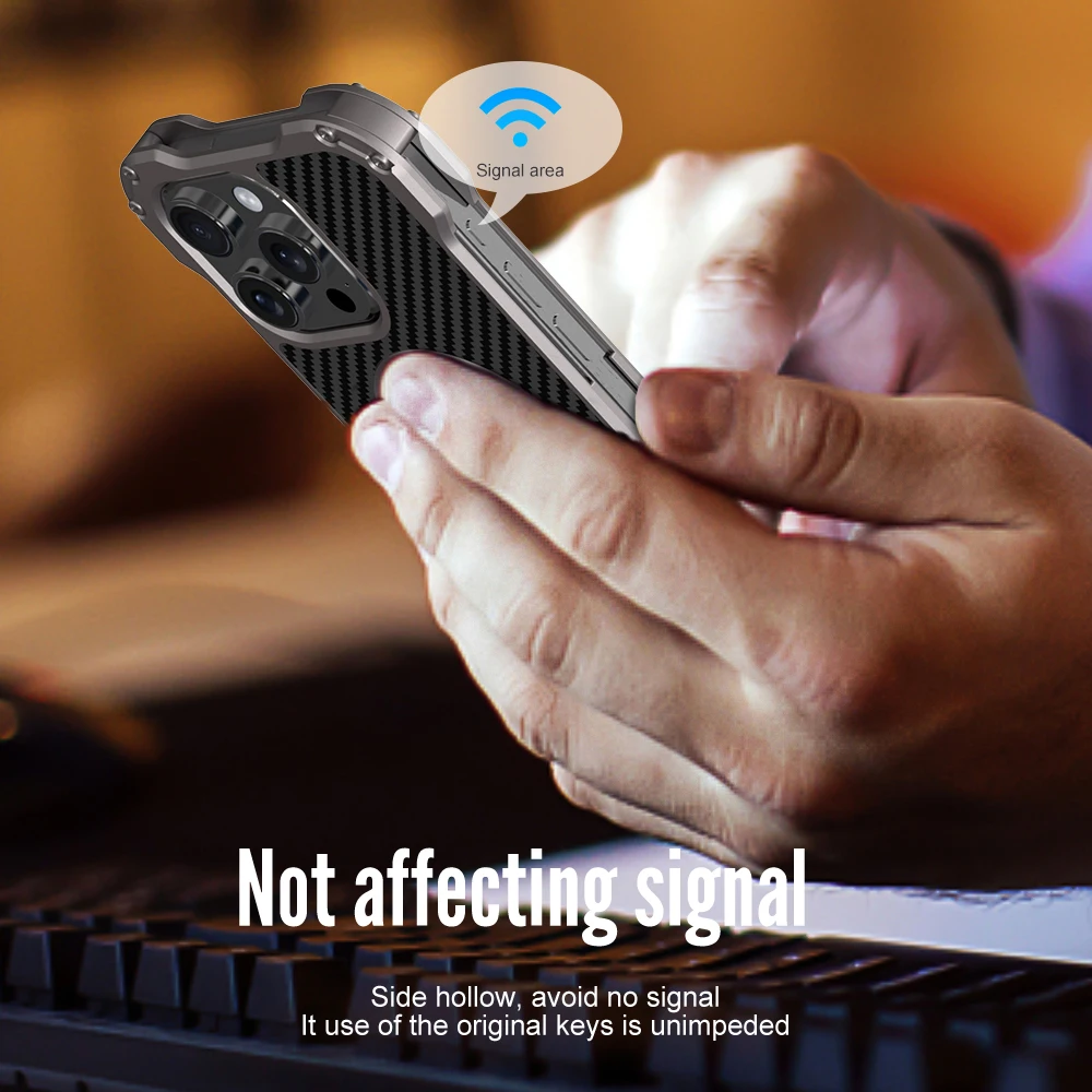 Phone Case For iPhone 16 Pro Max 16 Plus 2 Layers Metal Screw Bumpers Aluminum Shockproof Anti-scrach Carbon Fiber PC Back Cover image 3