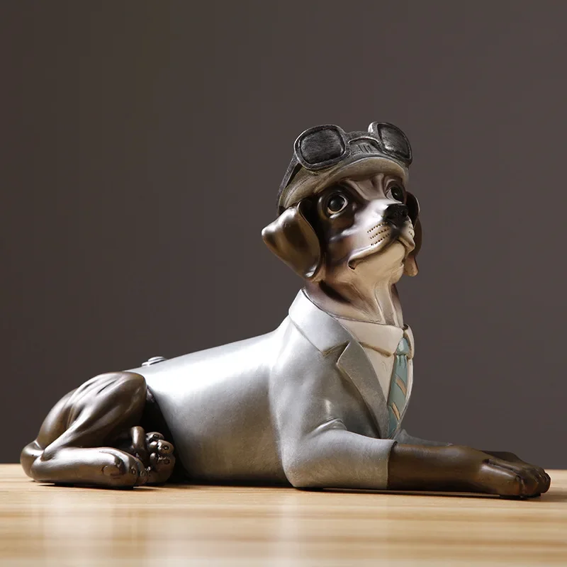 [New] 38cm Creative Manual Crafts lucky dog figure statue Resin pilot suit Sausage dog ornaments model Home room decoration gift