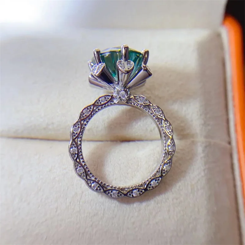 Bagues Moissanite verte 5 carats, plaque de haute qualité, bijoux en argent regardé S925, Pt950 Rotterdam Kle Moissanita, test de diamant réussi GRA