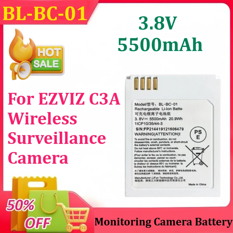 

New 3.8V 5500mAh BL-BC-01 for EZVIZ C3A Wireless Surveillance Camera New Battery Hikvision C3A Battery