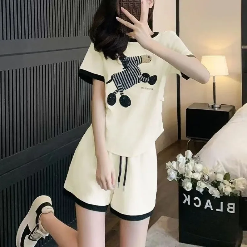 Female Shorts Fashion Two-piece Summer Women\'s Short Sets 2 Pieces New Coordinated Ensembles Outfit Korean Style Promotion Full