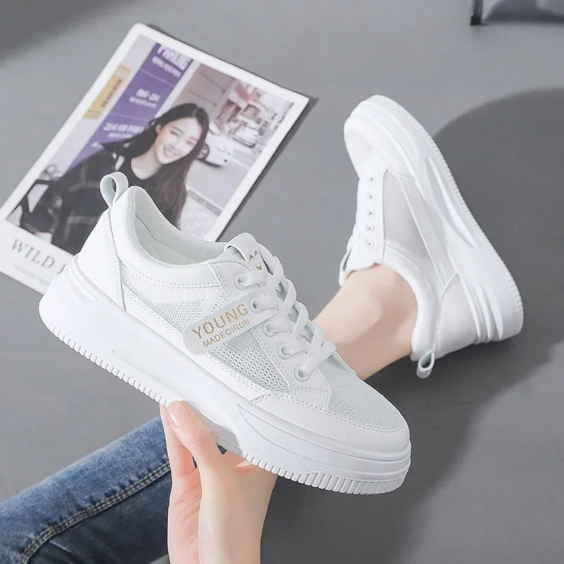 

Autumn Women's Net Surface Breathable White Shoes 2024 New Campus Fashion Casual Shoe with Soft Soles Increasing Sneaker Zapatos