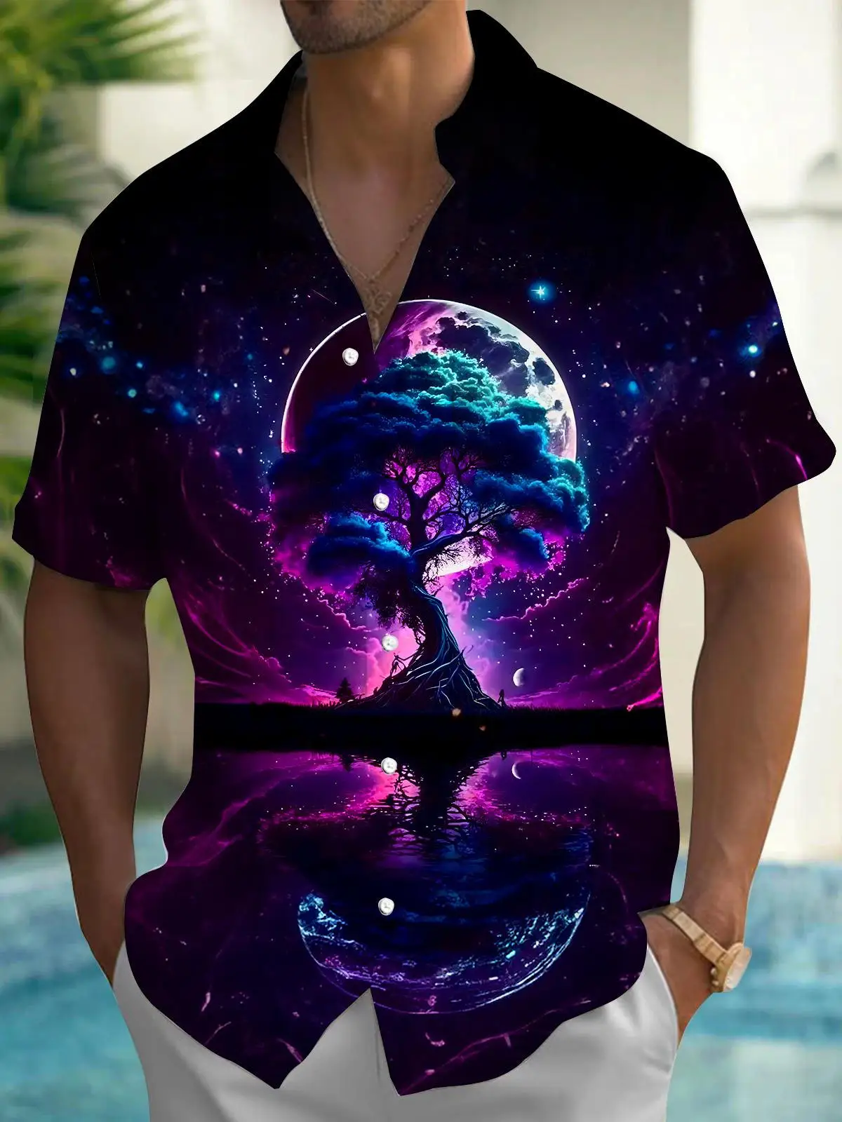 New Hawaii Spring/Summer Fashion Leisure Street Walk Tourist Beach Printed Full Open Short Sleeve Button Shirt, Quick Shipping