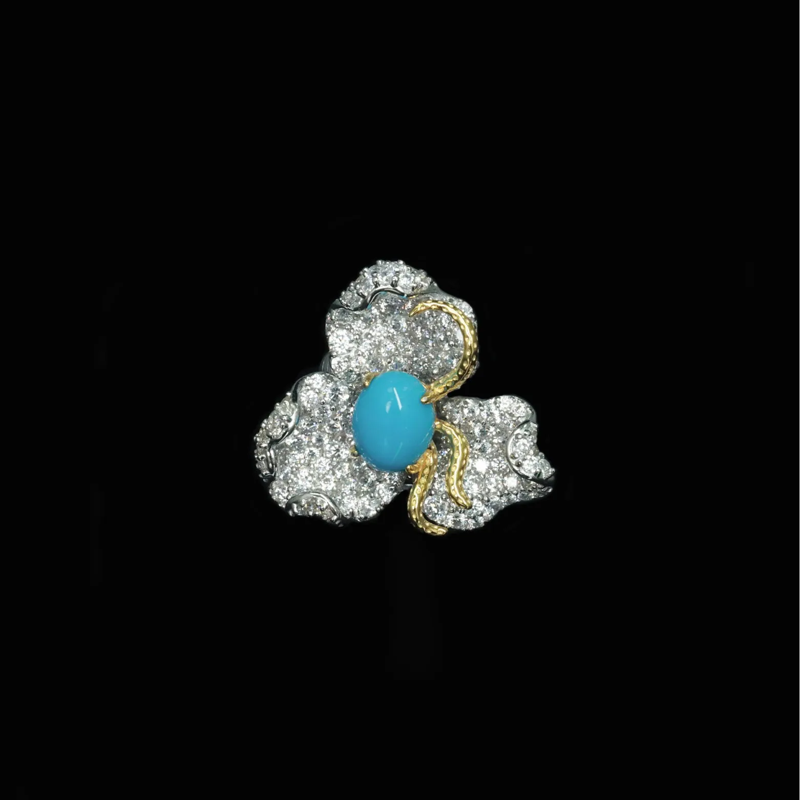 

New S925 Silver High Carbon Diamond 2.2ct Egg Faced Blue Pine Rose Cut Flower Colored stamen Exquisite Ring Wedding Jewelry