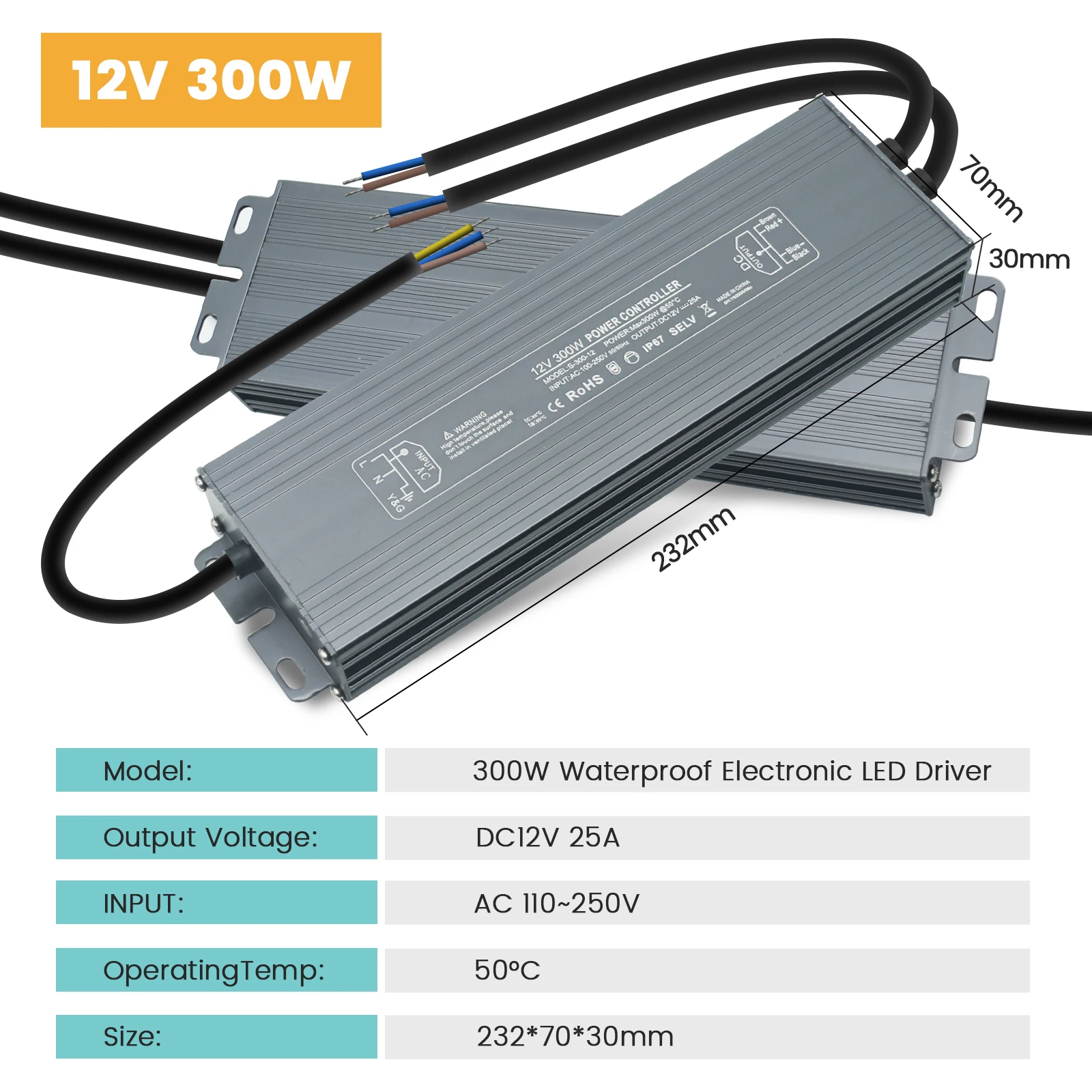 IP67 Wasserdichter LED-Netzteiltreiber AC 110 V 240 V auf DC 12 V 24 V 36 W 60 W 80 W 100 W 300 W 400 W 500 W 600 W Transformator-Adapter