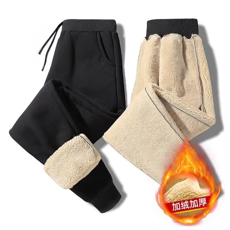 

Теплые длинные брюки Thiened Lamb Velvet Fce на подкладке, мужские повседневные свободные хлопковые брюки для осени и зимы, сухая рабочая одежда