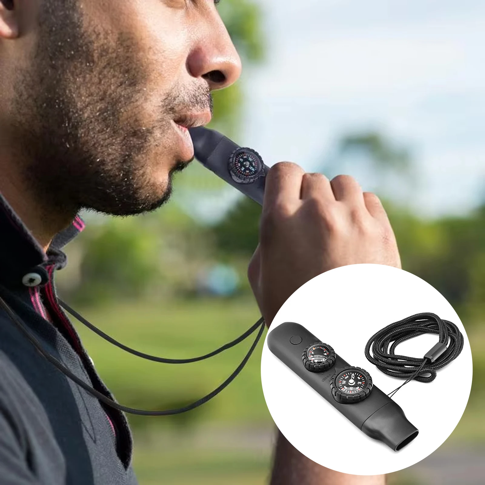 7-in-1 Survival Whistle with LED Light Compasses Thermometer for Outdoor Emergency Hiking Camping Fishing Multi Tool Safety Gear - view 2