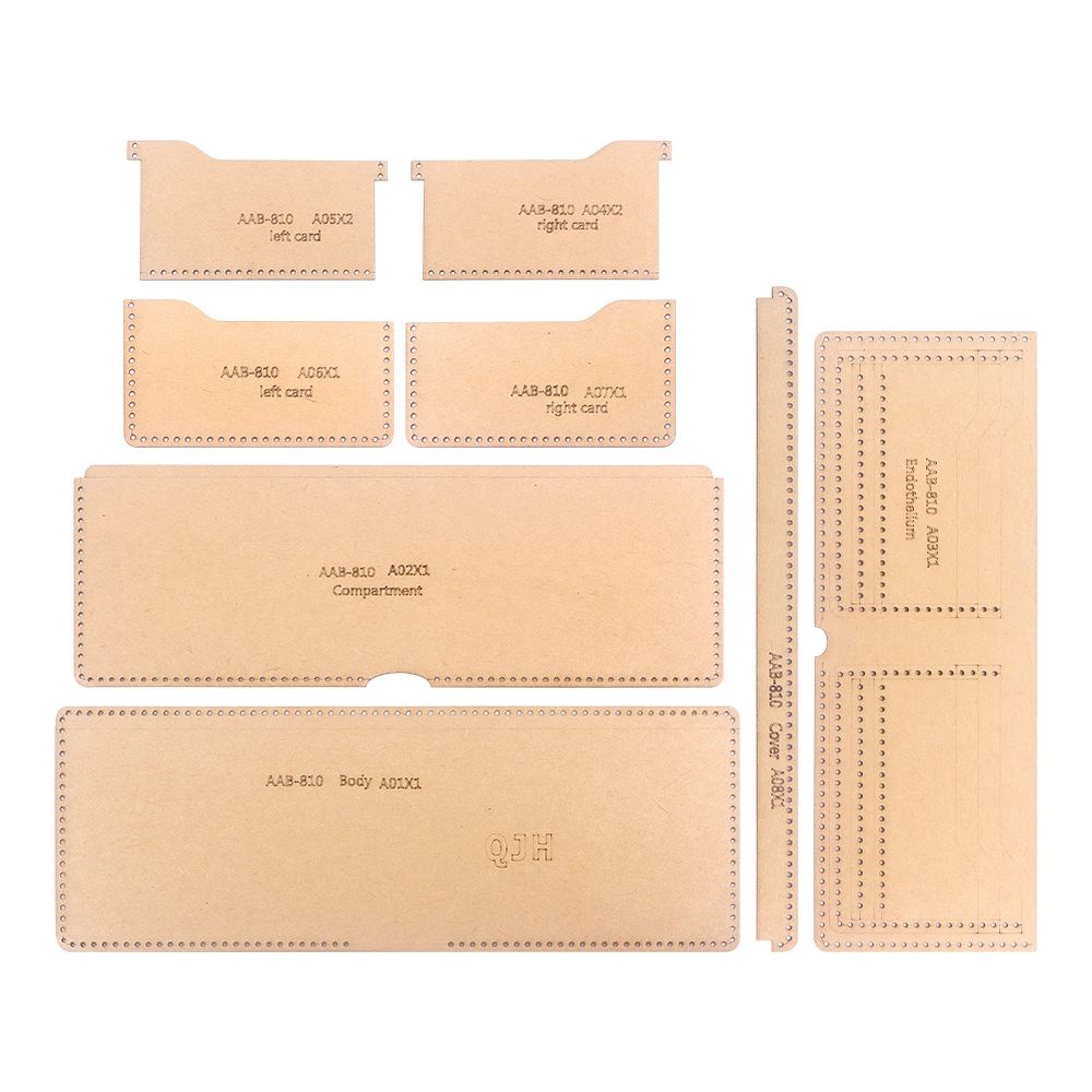 DIY Wallet Sewing Patterns, Brown Kraft Paper Templates of Quilting Leather Folding Coin Purse & Business Card Bag