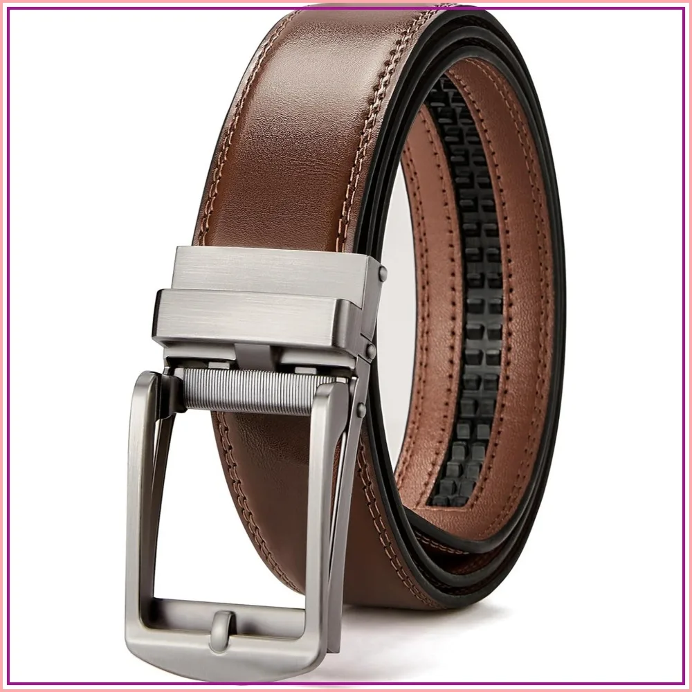 Cinturón de Cuero para Hombre con Hebilla Ajustable de 1 3/8'', para Vestir y Uso Casual, Recortable a Medida