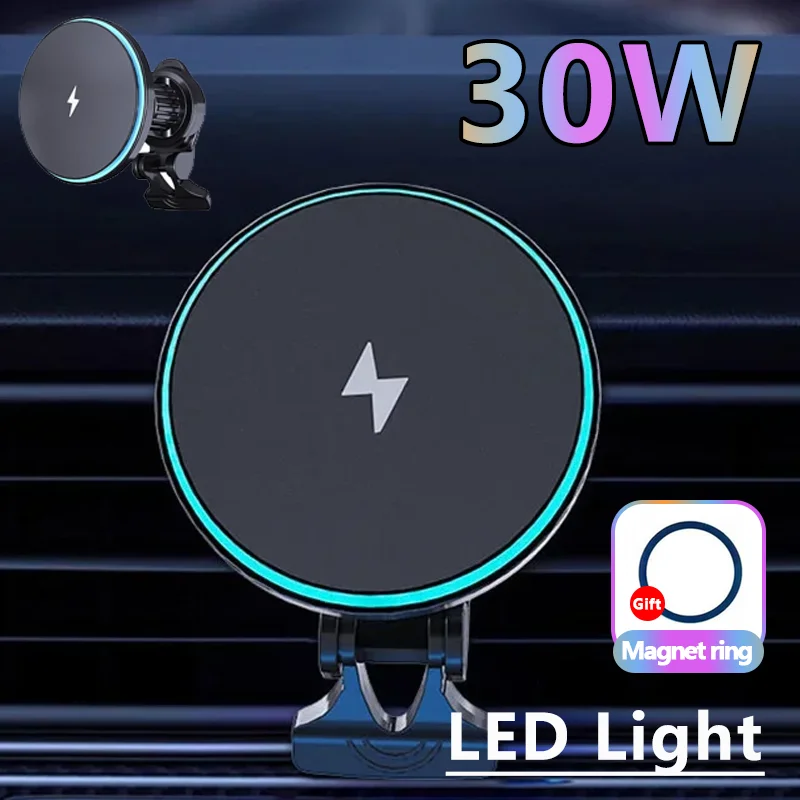 LED Light Magnetic Car Wireless Charger Phone Air Vent Chip Mount Holder For iPhone 15 14 13 12 Pro Max Magnet Car Fast Charging