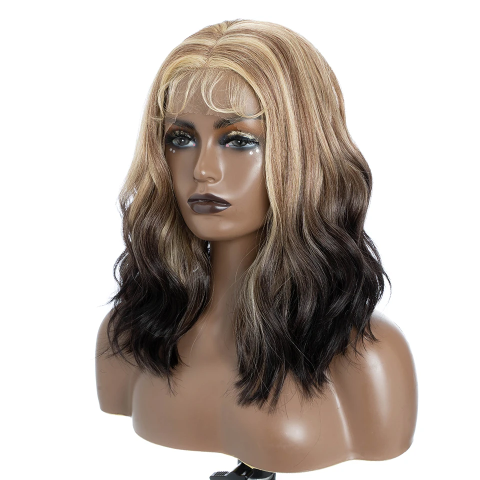 Bella-pelucas de Cosplay sintéticas para mujer, peluca frontal de encaje HD con pelo de bebé, onda corporal, 12 pulgadas, Bob, fibra resistente al